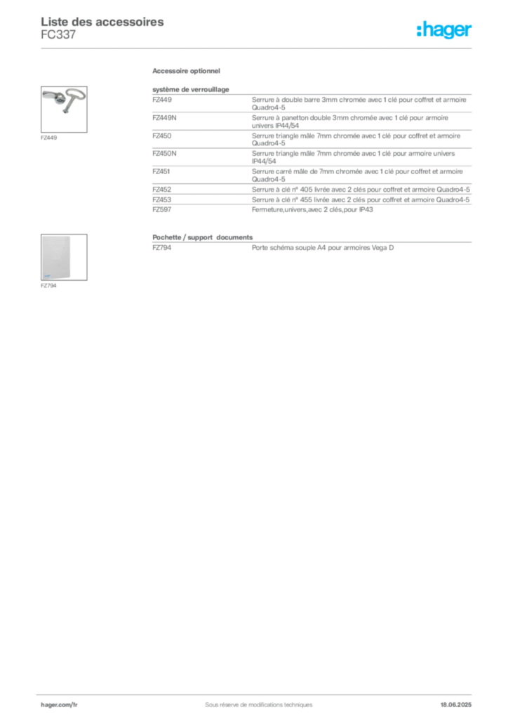 Image Hager Fiche technique du produit FC337 | Hager France