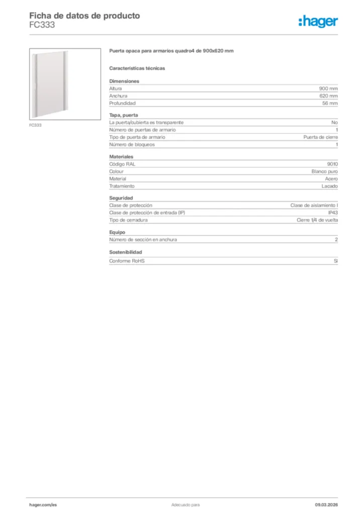 Imagen Hager Ficha de datos de producto FC333 | Hager España