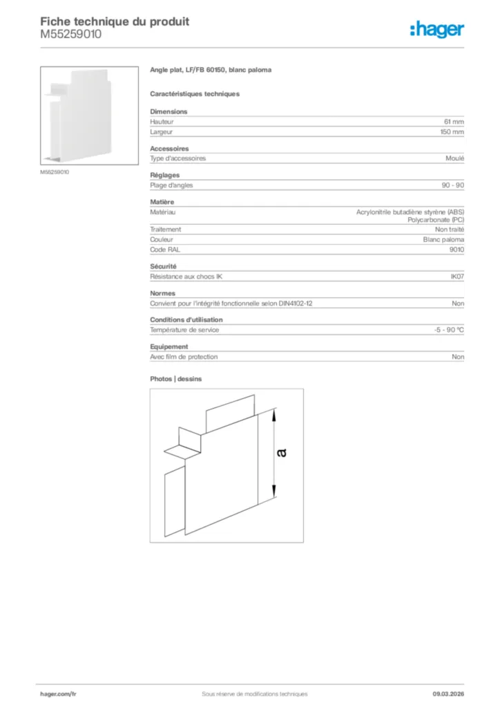 Image Hager Fiche technique du produit M55259010 | Hager France