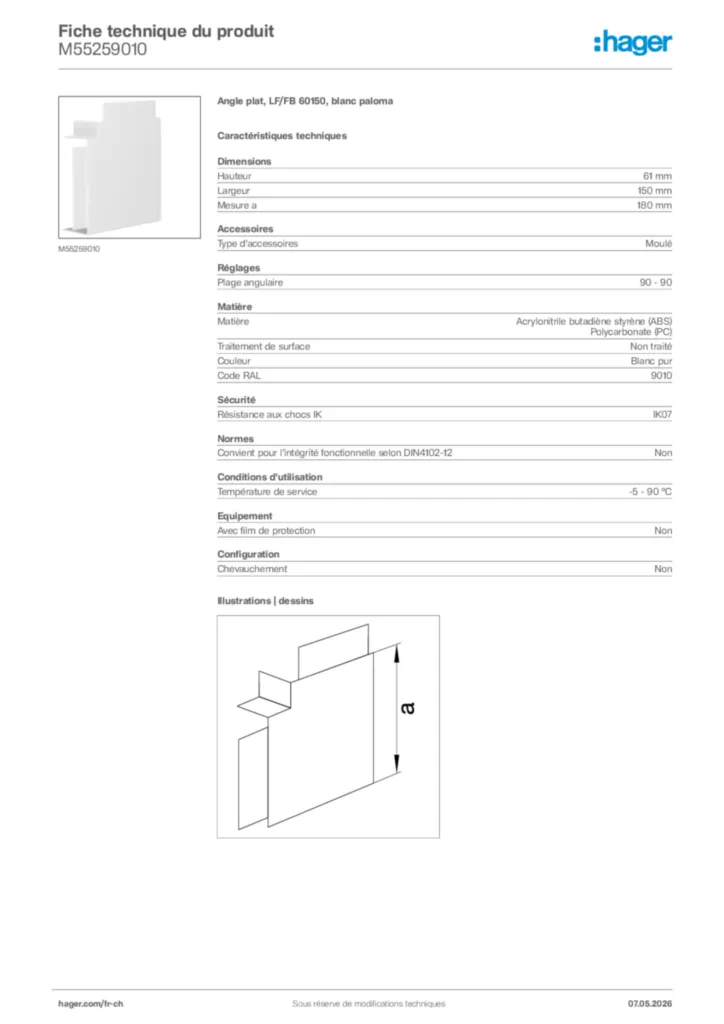 Image Hager Fiche technique du produit M55259010 | Hager Suisse