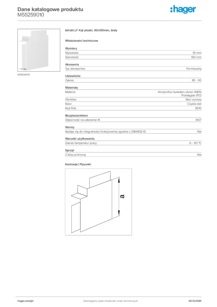 Zdjęcie Hager Karta katalogowa M55259010 | Hager Polska