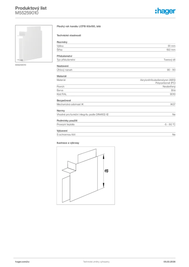 Obrázek Hager Product data sheet M55259010 | Hager