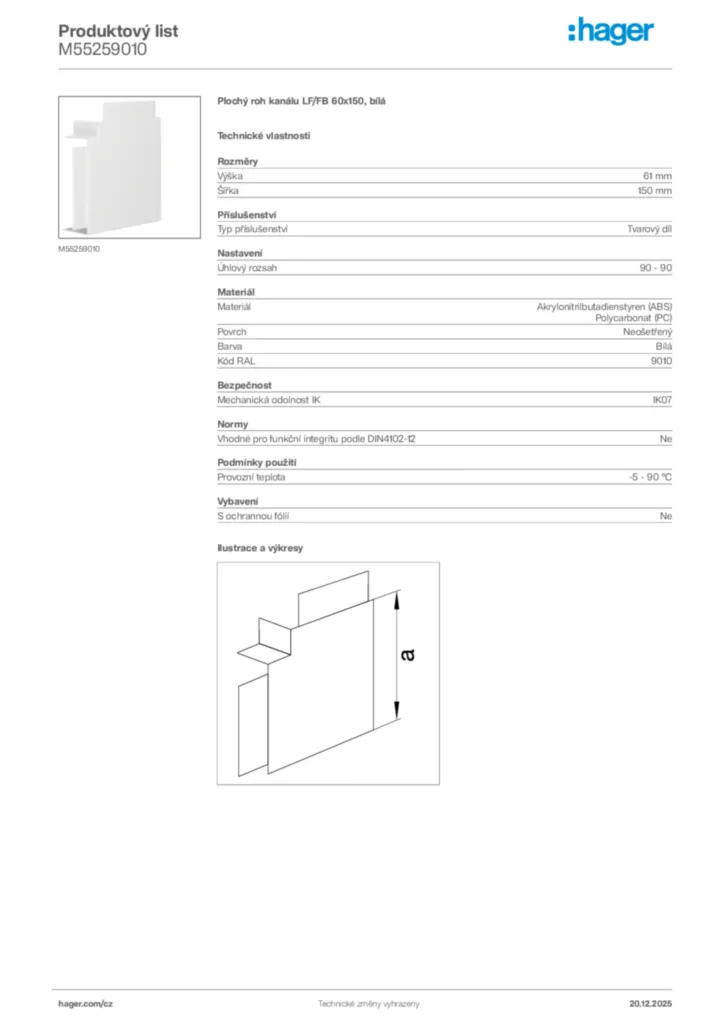 Obrázek Hager Produktový list M55259010 | Hager