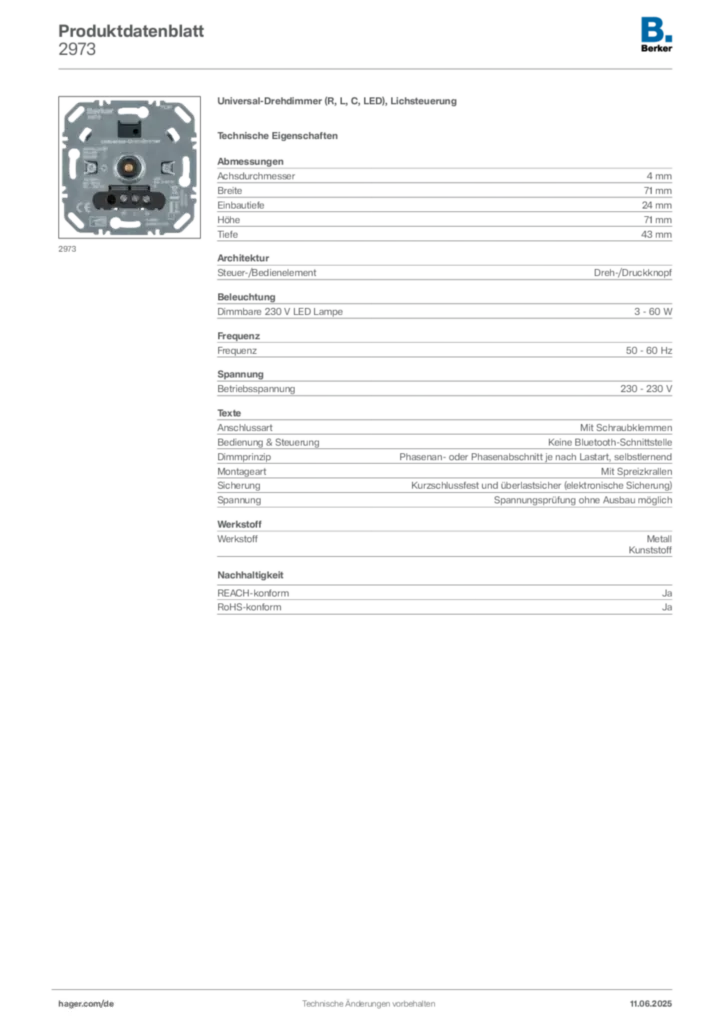 Berker Produktdatenblatt 2973