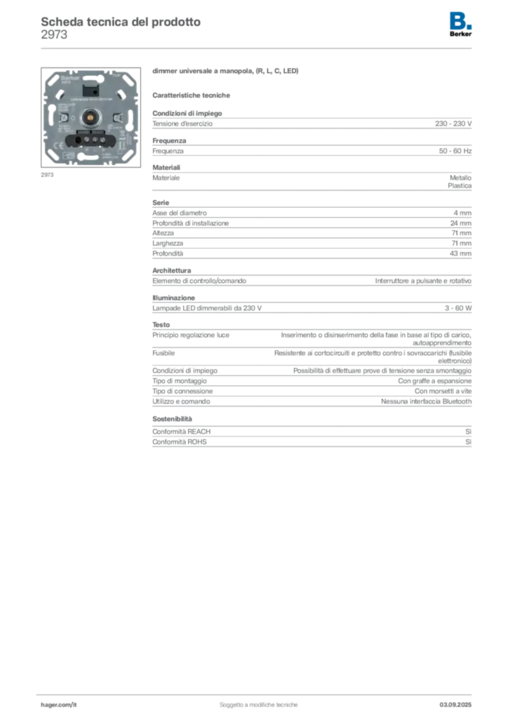 Immagine Berker Scheda tecnica del prodotto 2973 | Hager Italia