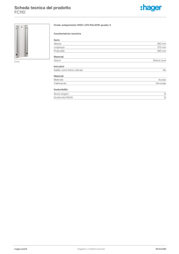 Immagine Hager Scheda tecnica del prodotto FC110 | Hager Italia