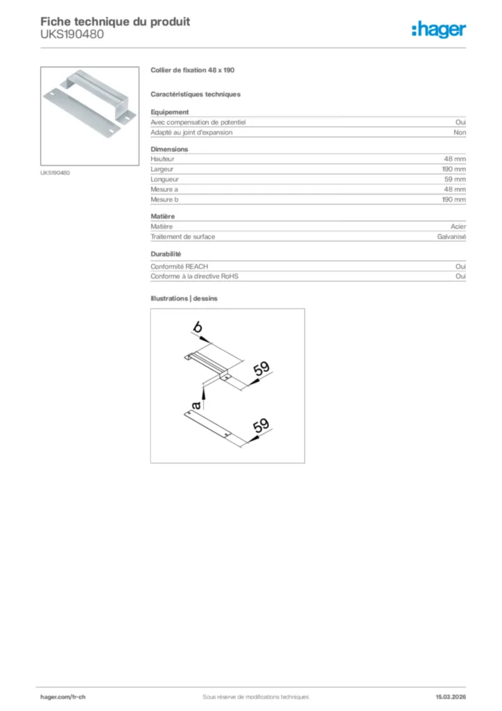 Image Hager Fiche technique du produit UKS190480 | Hager Suisse