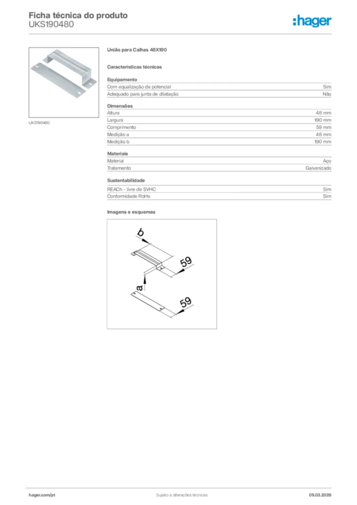 Imagem Hager Ficha técnica do produto UKS190480 | Hager Portugal