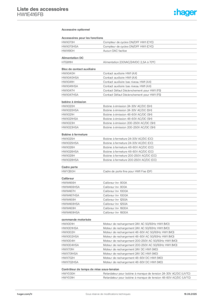 Image Hager Fiche technique du produit HW1E416FB | Hager France