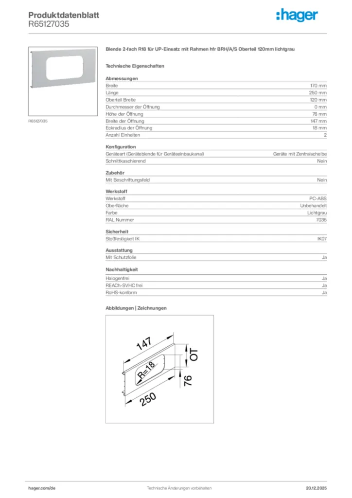 Bild Hager Produktdatenblatt R65127035 | Hager Deutschland
