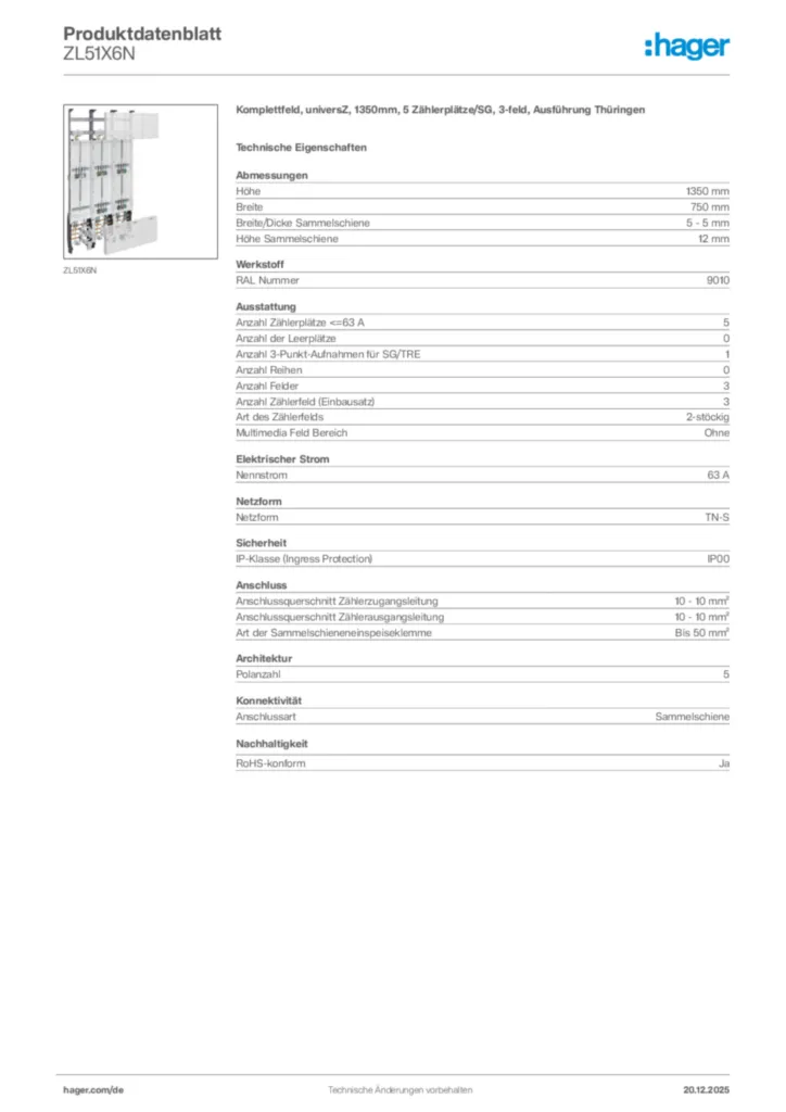 Bild Hager Produktdatenblatt ZL51X6N | Hager Deutschland