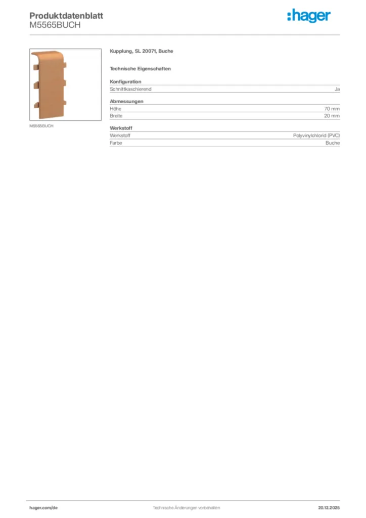 Bild Hager Produktdatenblatt M5565BUCH | Hager Deutschland