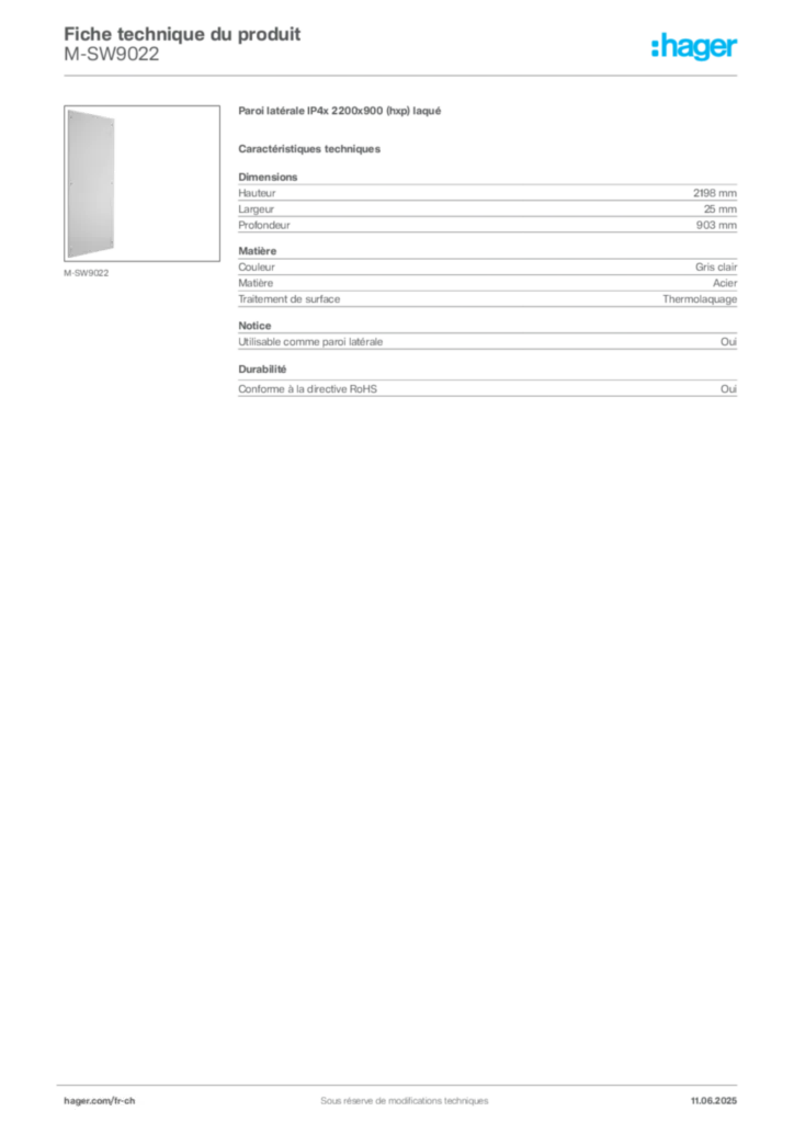 Image Hager Fiche technique du produit M-SW9022 | Hager Suisse