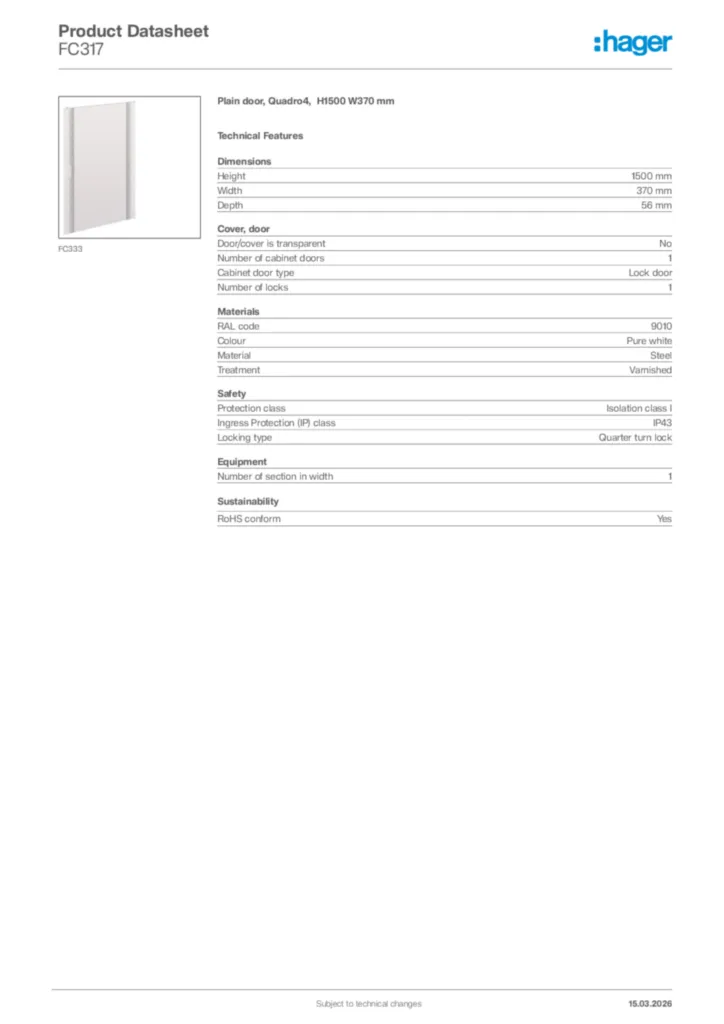 Image Hager Product data sheet FC317  | Hager Africa