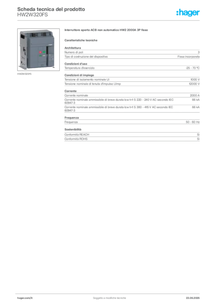 Immagine Hager Scheda tecnica del prodotto HW2W320FS | Hager Italia