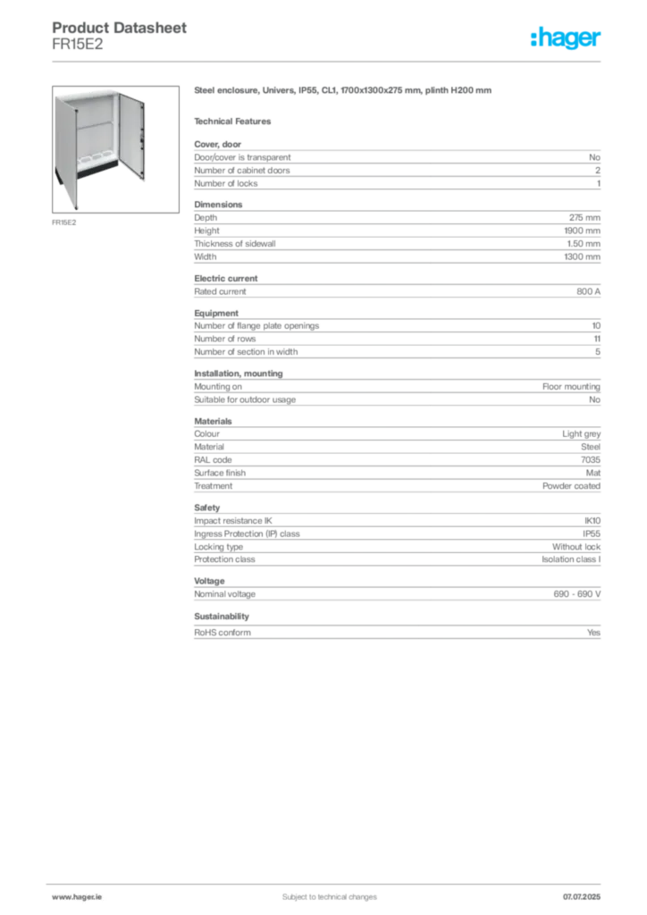 Image Hager Product data sheet FR15E2  | Hager