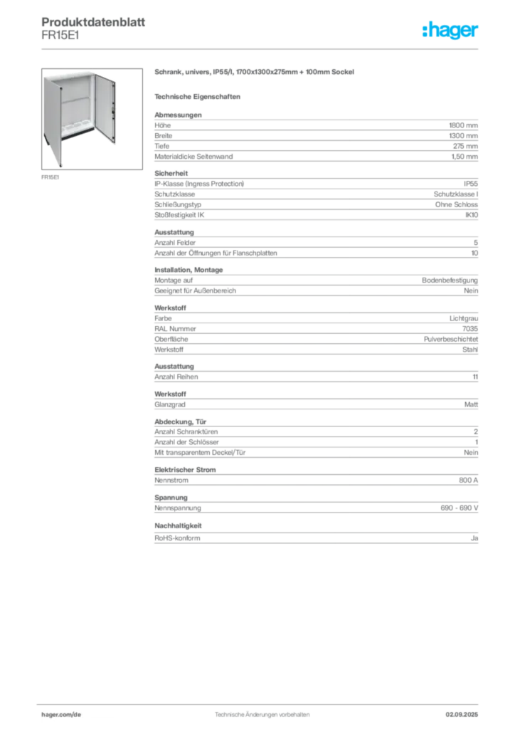 Hager Produktdatenblatt FR15E1