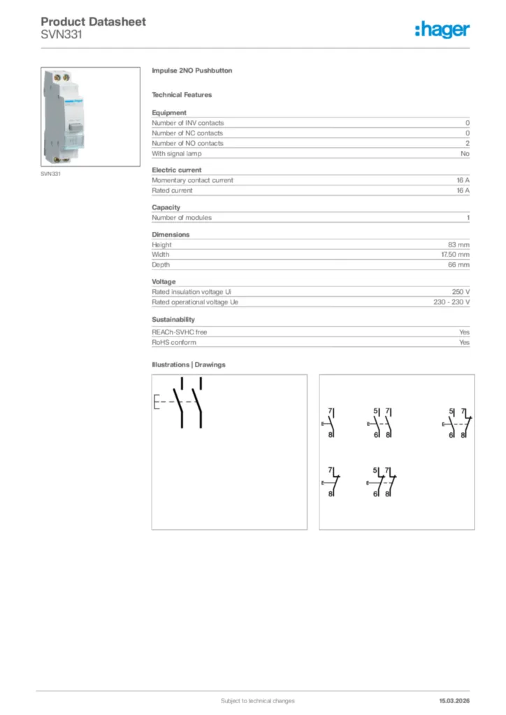 Image Hager Product data sheet SVN331  | Hager Africa