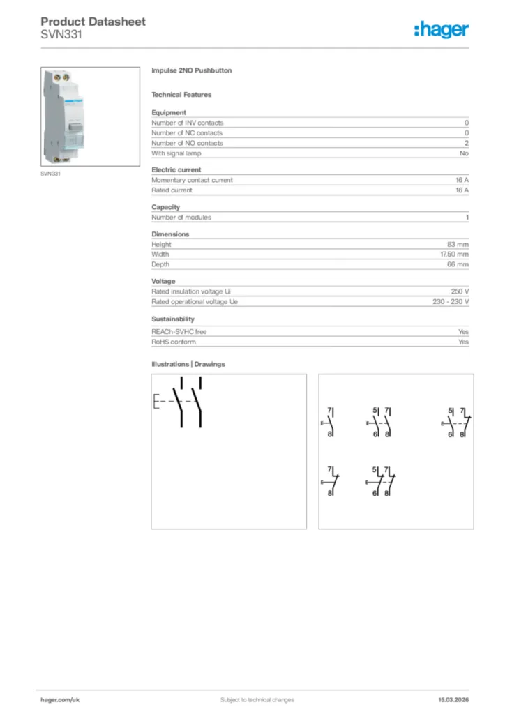 Image Hager Product data sheet SVN331  | Hager