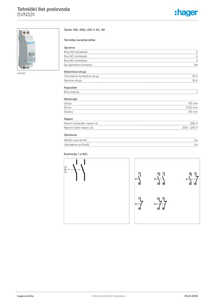 Slika Hager Tehnički list proizvoda SVN331  | Hager