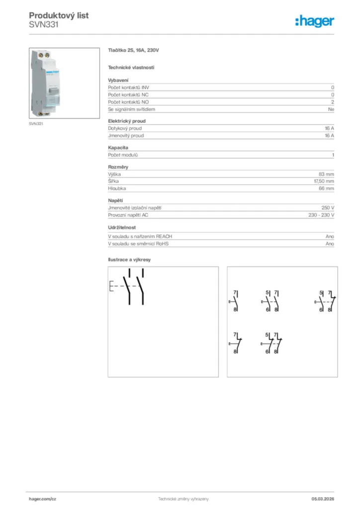 Obrázek Hager Product data sheet SVN331 | Hager