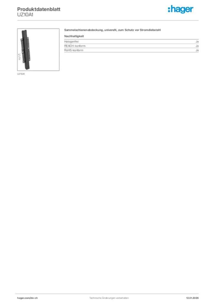 Bild Hager Produktdatenblatt UZ10A1 | Hager Schweiz