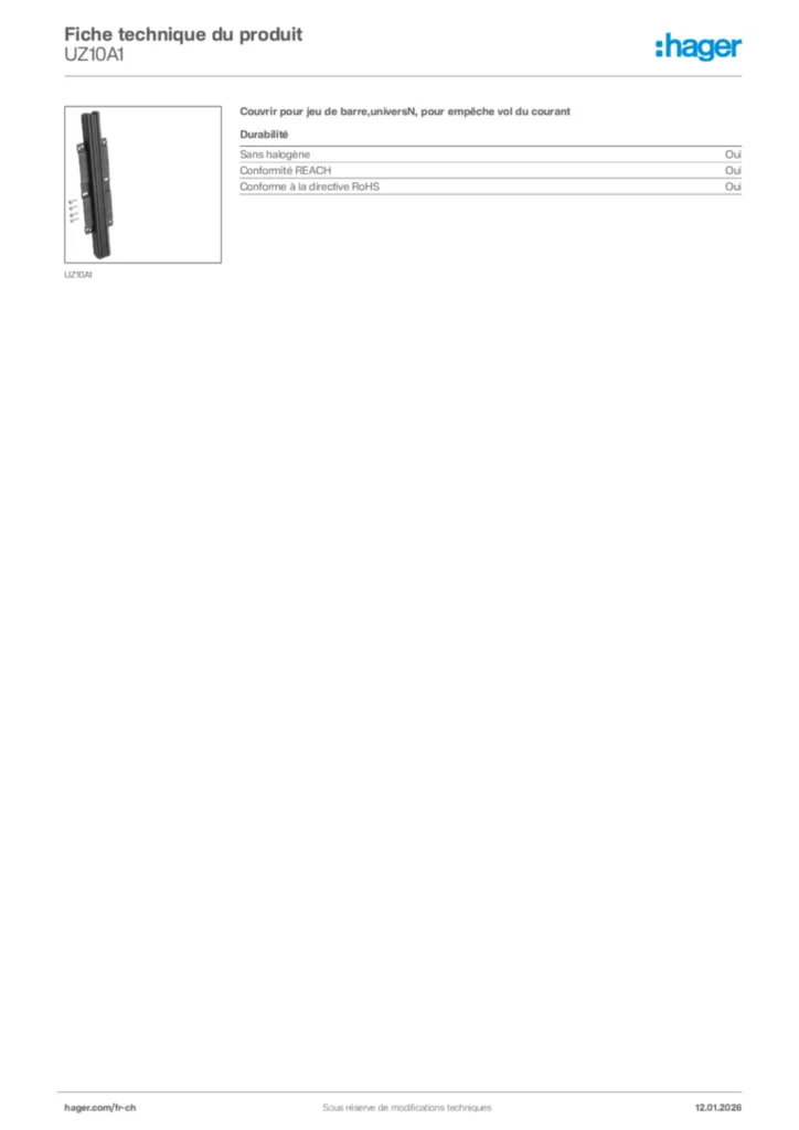 Image Hager Fiche technique du produit UZ10A1 | Hager Suisse