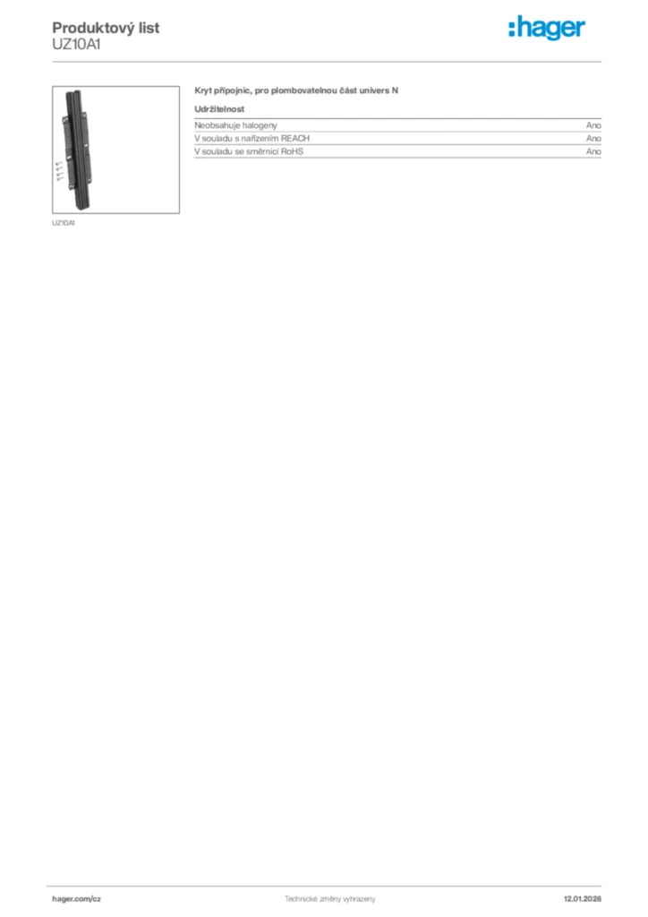 Obrázek Hager Product data sheet UZ10A1 | Hager