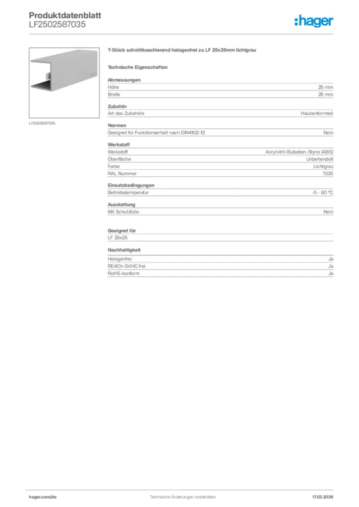 Bild Hager Produktdatenblatt LF2502587035 | Hager Deutschland