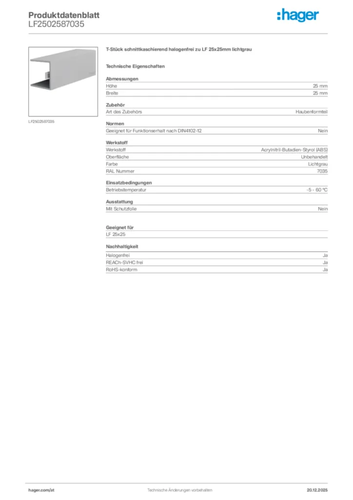 Bild Hager Produktdatenblatt LF2502587035 | Hager Deutschland