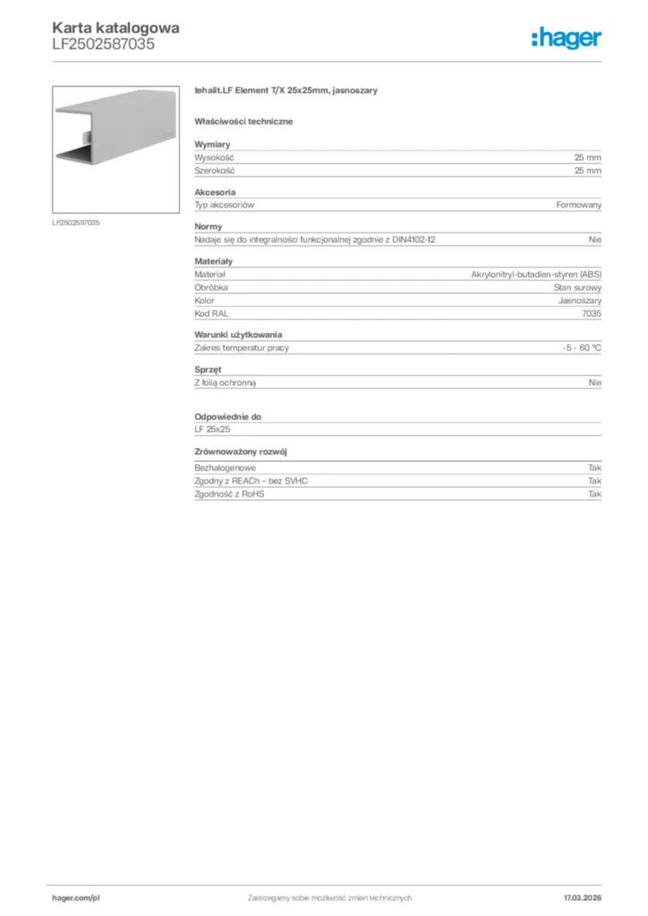Zdjęcie Hager Karta katalogowa LF2502587035 | Hager Polska