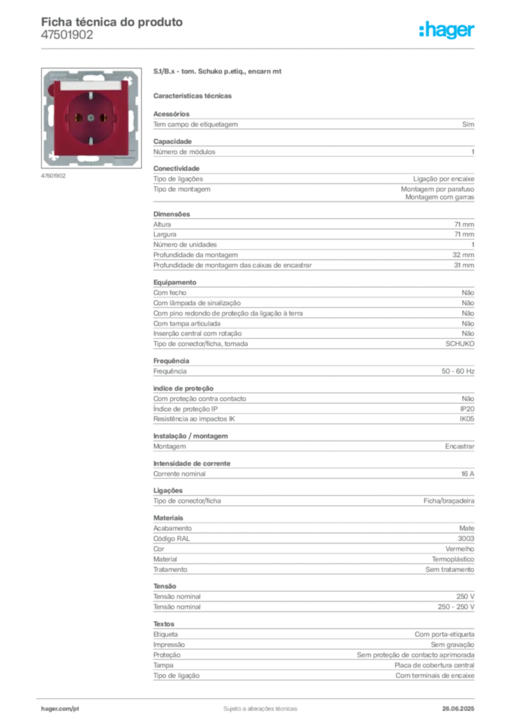 Imagem Hager Ficha técnica do produto 47501902 | Hager Portugal