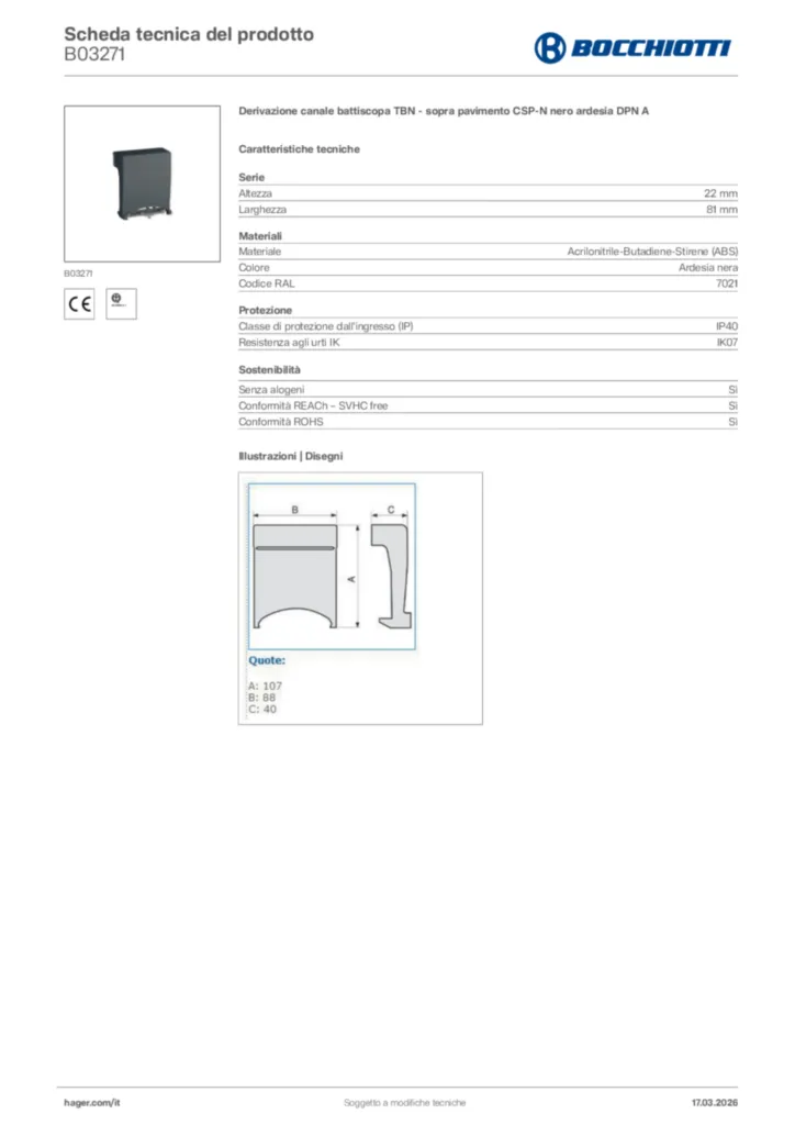 Immagine Bocchiotti Scheda tecnica del prodotto B03271 | Hager Italia