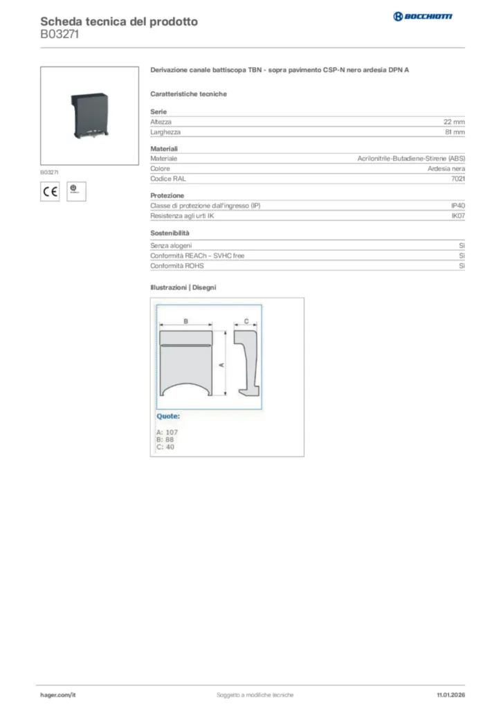 Immagine Bocchiotti Scheda tecnica del prodotto B03271 | Hager Italia