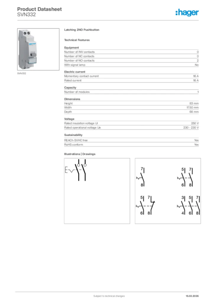 Image Hager Product data sheet SVN332  | Hager Africa