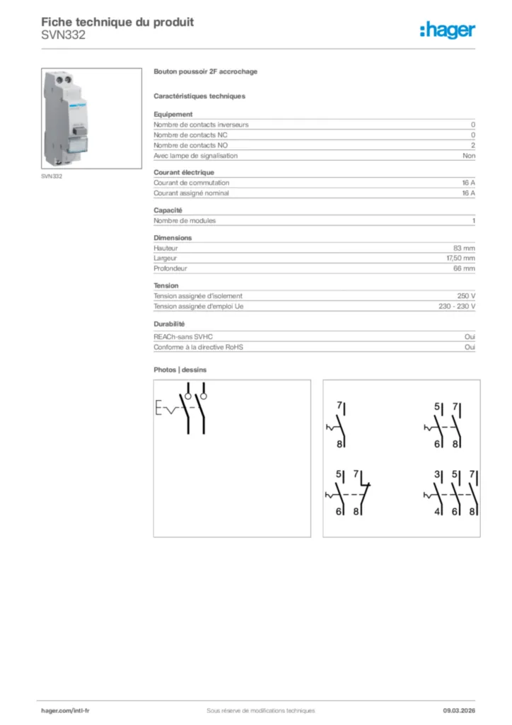 Image Hager Fiche technique du produit SVN332 | Hager Afrique