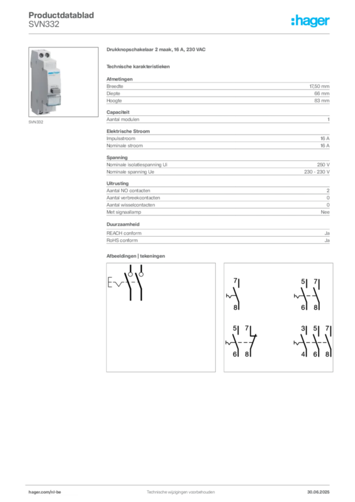 Afbeelding Hager Productdatablad SVN332 | Hager Belgium
