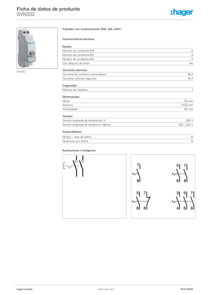 Imagen Hager Ficha de datos de producto SVN332 | Hager España