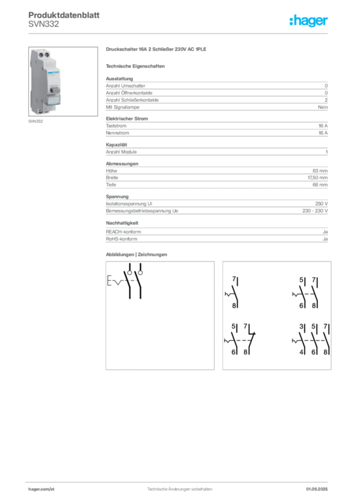 Bild Hager Produktdatenblatt SVN332 | Hager Deutschland