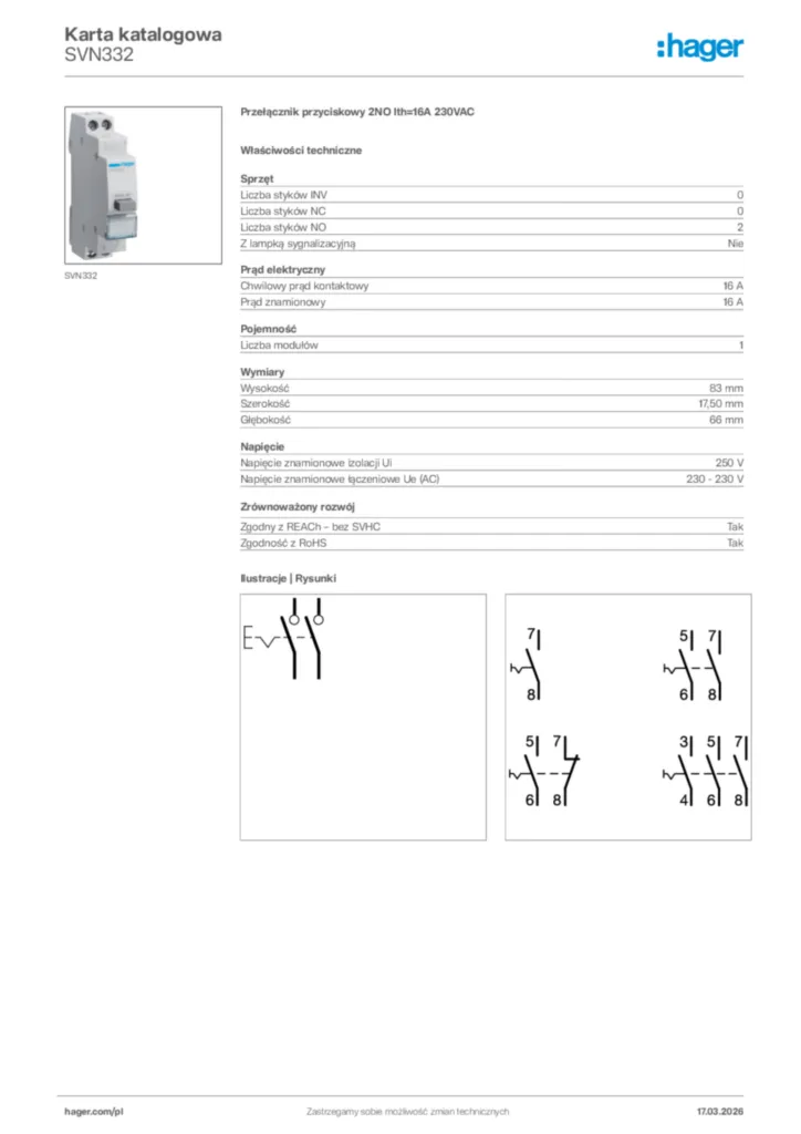 Zdjęcie Hager Karta katalogowa SVN332 | Hager Polska