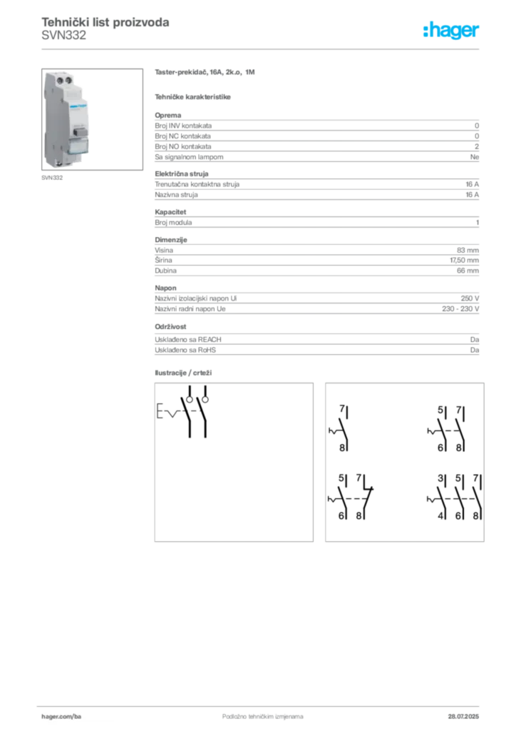 Slika Hager Product data sheet SVN332  | Hager
