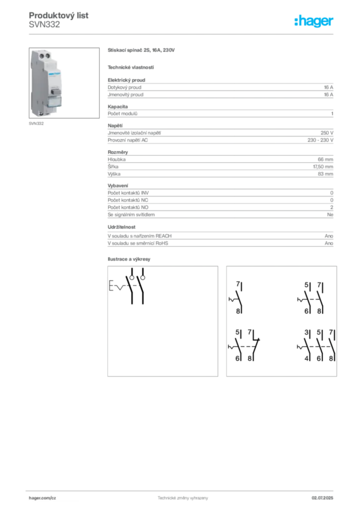 Obrázek Hager Produktový list SVN332 | Hager