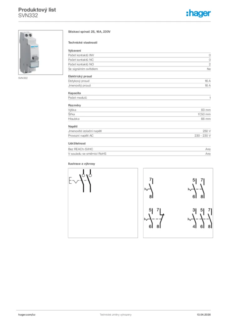 Obrázek Hager Product data sheet SVN332 | Hager