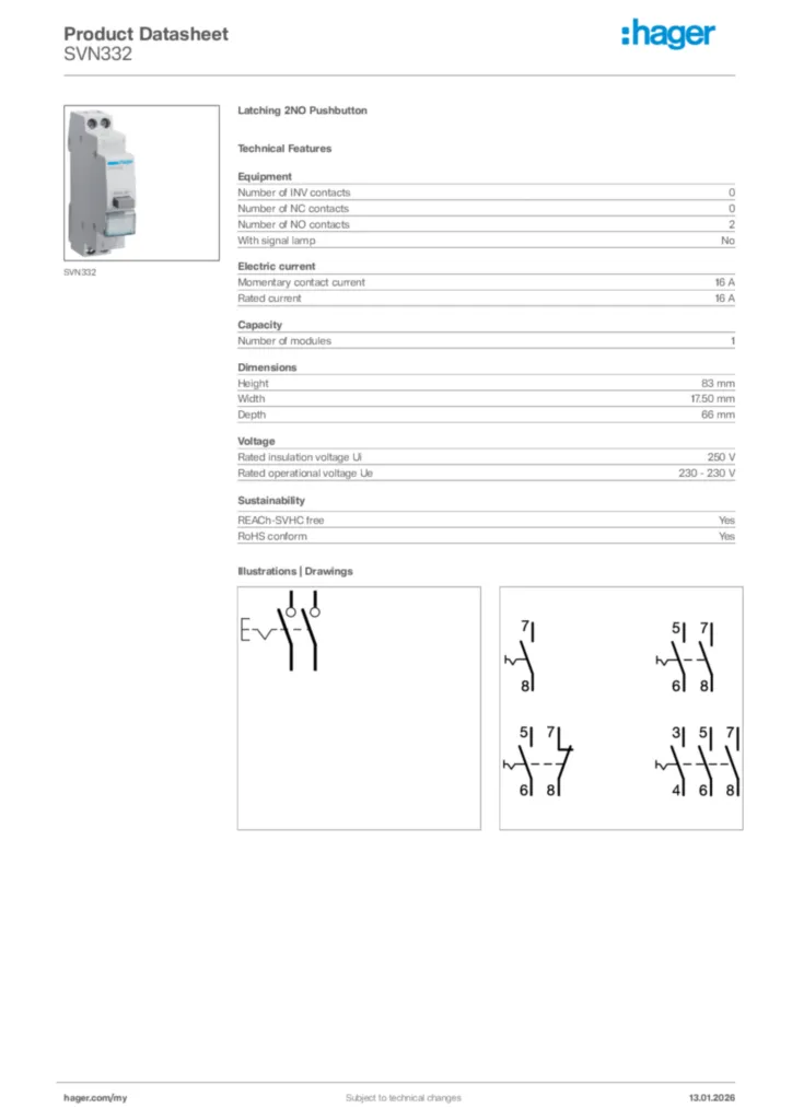 Image Hager Product data sheet SVN332  | Hager