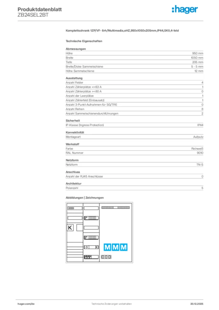 Bild Hager Produktdatenblatt ZB24SEL2BT | Hager Deutschland