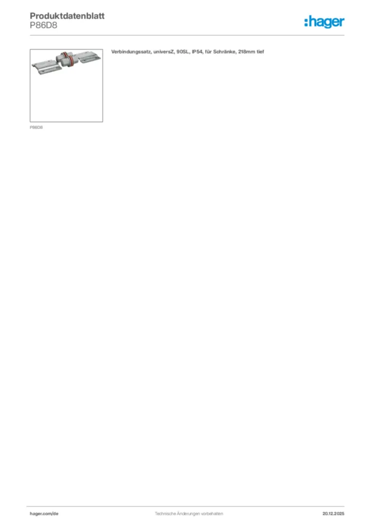 Bild Hager Produktdatenblatt P86D8 | Hager Deutschland