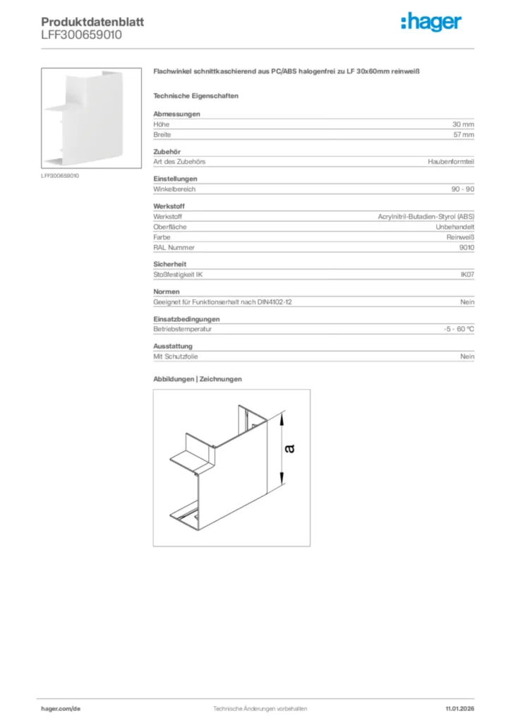 Bild Hager Produktdatenblatt LFF300659010 | Hager Deutschland