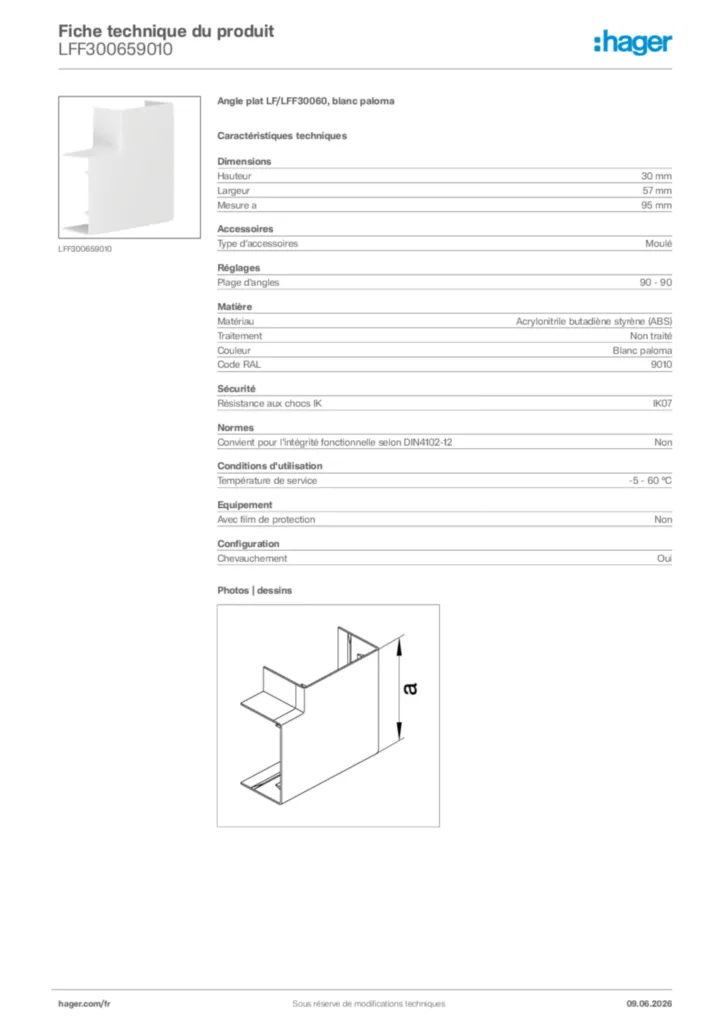 Image Hager Fiche technique du produit LFF300659010 | Hager France