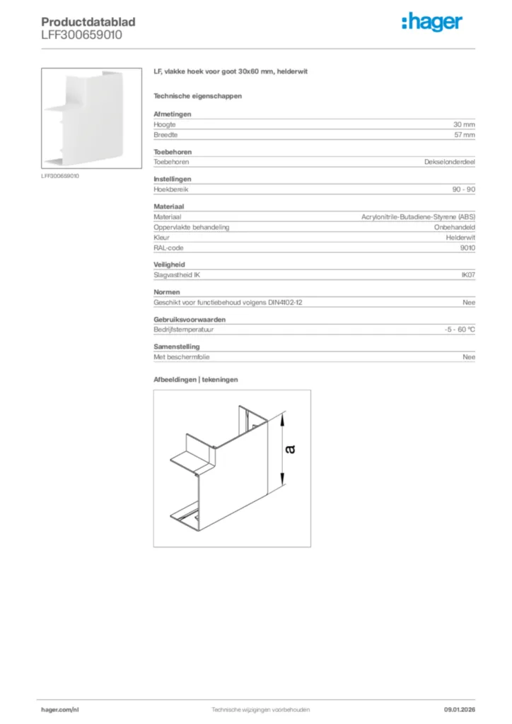 Afbeelding Hager Productdatablad LFF300659010 | Hager Nederland