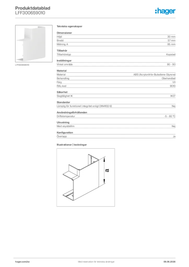Bild Hager Produktdatablad LFF300659010 | Hager Sverige